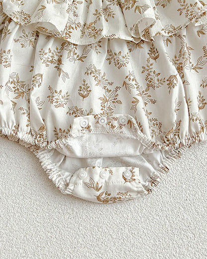 Ruffled Collar Floral Girl Dress/Baby Romper