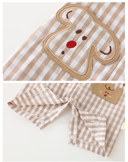 Toast Pattern Plaid Short Sleeve Baby Jumpsuits