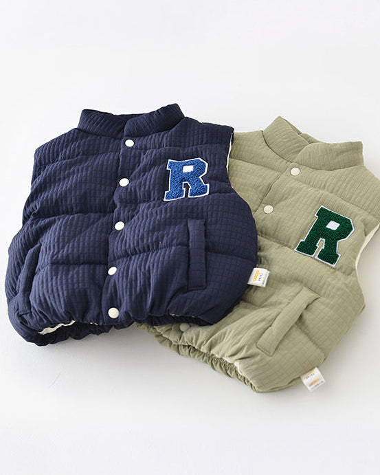 Fleece Letter R Sleeveless Baby Puffer Vest