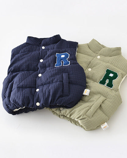 Fleece Letter R Sleeveless Baby Puffer Vest