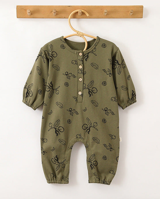 Fruit Printed Soft Cotton Long Sleeve Baby Jumpsuits