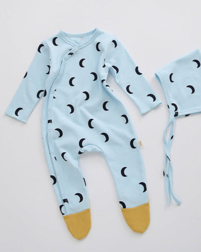 Moon Dot Cotton Foot-covering Baby Jumpsuits with Hat