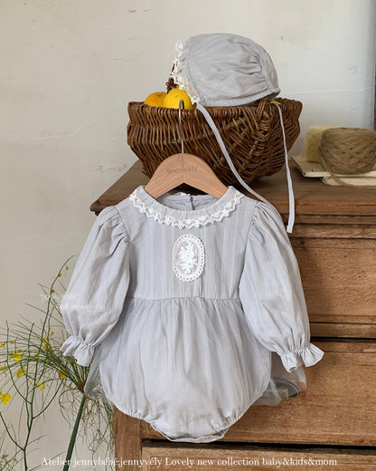 Lace Mesh Decor Long Sleeve Baby Girl Romper&Hat