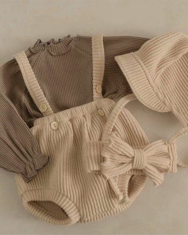 Solid Color Buttoned Elastic Baby Overalls