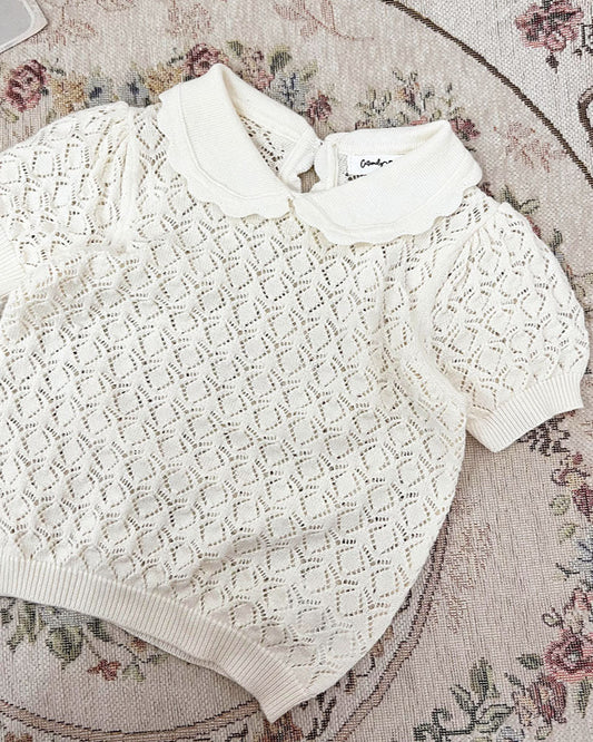 Sweet Breathable Knitted Short Sleeve Girl T-shirt