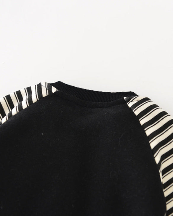 Clock Pattern Striped Fleece Baby Jumpsuits