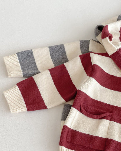 Casual Striped Knitted Baby Cardigan Jumpsuits Set