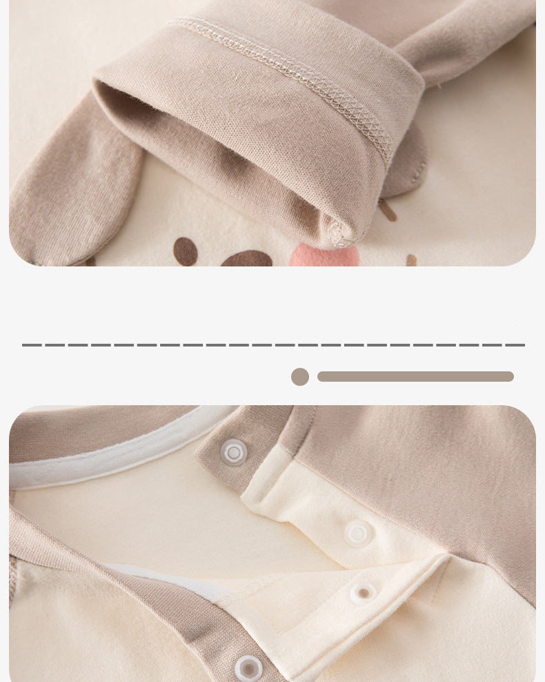 Color Block Animal Face Cotton Baby Jumpsuits