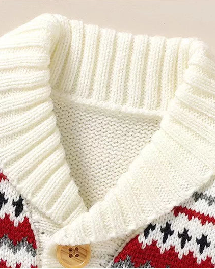 Geometric Pattern Knitted Baby Jumpsuits Hat