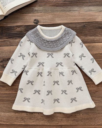 Crochet Collar Bow Knitted Baby Dress
