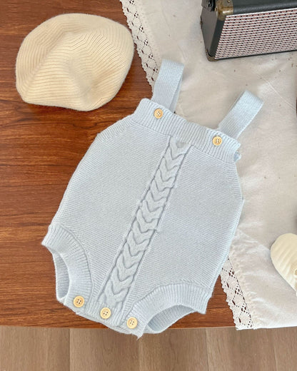 Cable-Knit Buttoned Baby Cardigan Romper