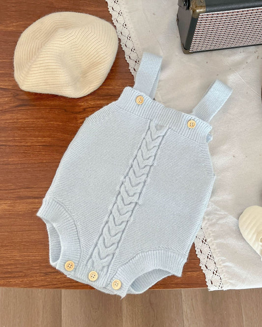Cable-Knit Buttoned Baby Cardigan Romper