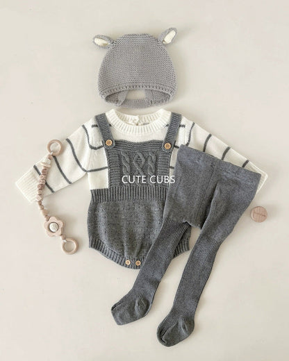 Fake Two Pieces Striped Knitted Baby Romper