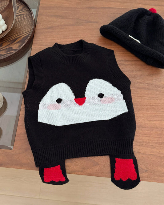 Cartoon Penguin Pattern Baby Knitted Vest