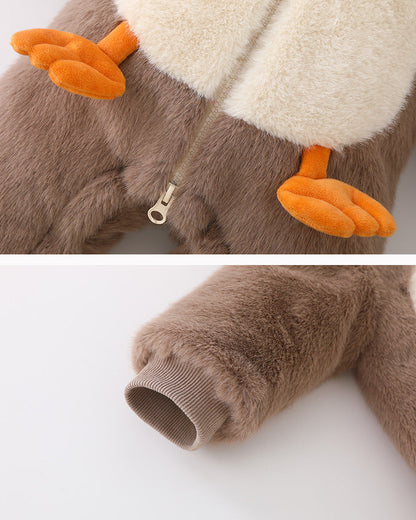 Fleece Duck Pattern Hooded Baby Jumpsuits