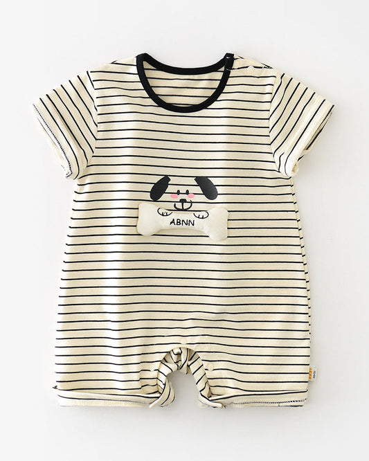 Soft Striped Puppy Pattern Short Sleeve Baby Jumpsuits
