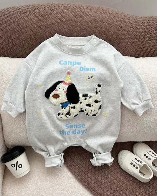 Furry Cartoon Dog Pattern Long Sleeve Baby Jumpsuits