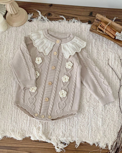 Lace Collar Flower Knitted Long Sleeve Baby Girl Romper