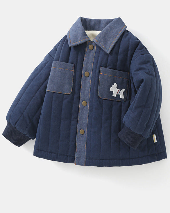 Warm Fleece Denim Pocket Baby Jacket