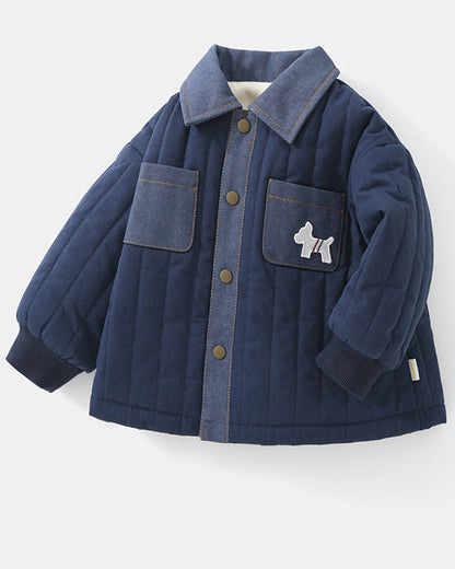 Warm Fleece Denim Pocket Baby Jacket