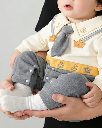 Tie Decor Navy Collar Baby Long Sleeve Jumpsuits