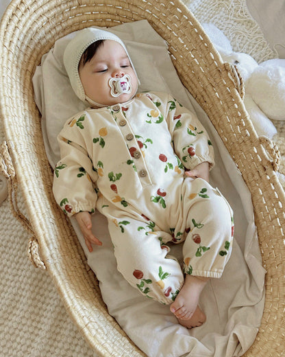 Fruit Printed Soft Cotton Long Sleeve Baby Jumpsuits