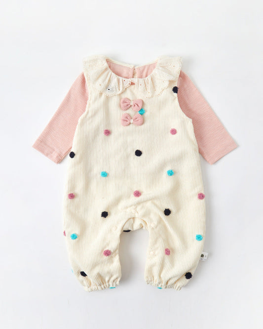 2pcs Polka Dot Baby Long Sleeve Shirt&Jumpsuits Set