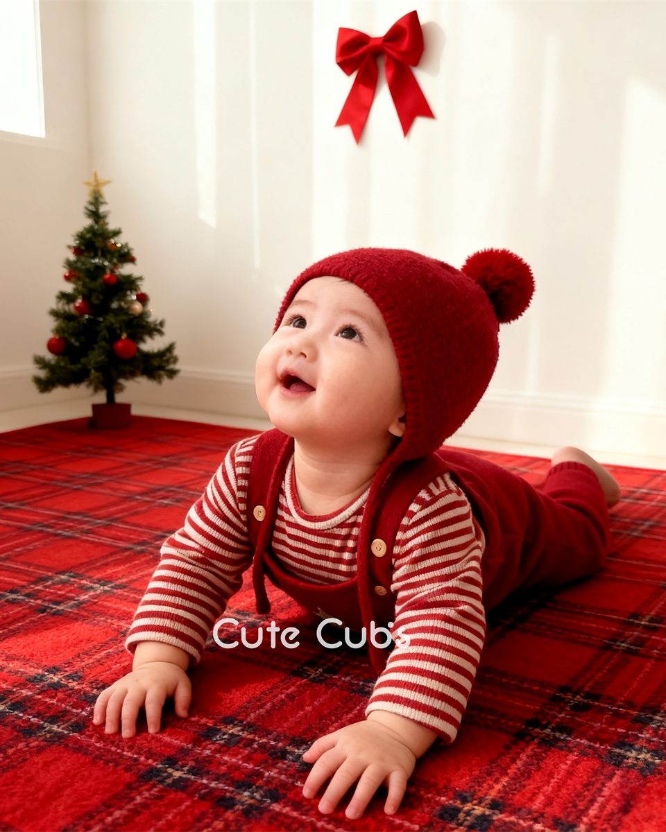 Christmas Tree Pattern Knitted Baby Jumpsuits
