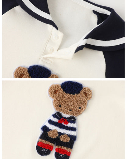 Cute Navy Bear Collar Pattern Long Sleeve Baby Jumpsuits
