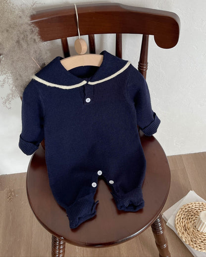 Casual Knitted Square Collar Baby Jumpsuits
