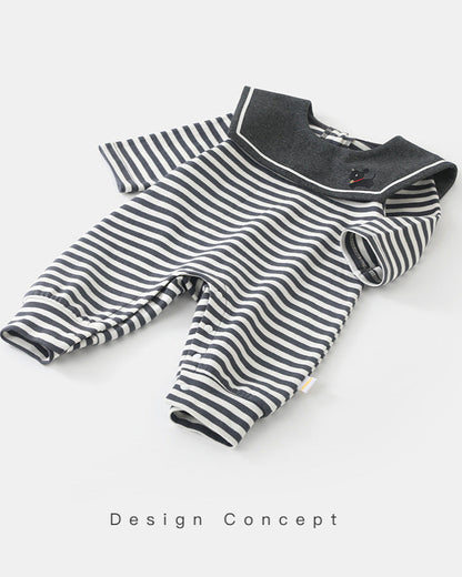 Striped Square Collar Long Sleeve Baby Jumpsuits