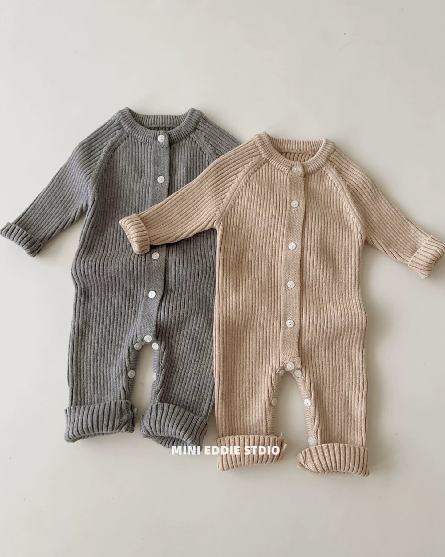 Solid Color Striped Knitted Baby Jumpsuits
