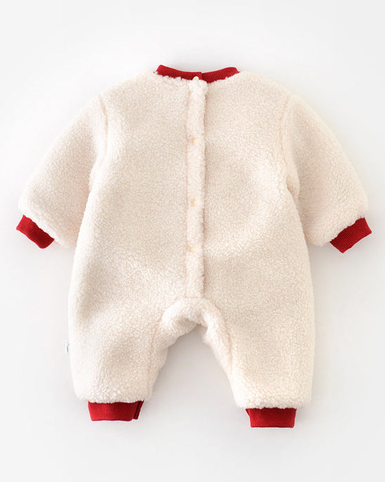 Christmas Fleece Snowman Pocket Baby Jumpsuits