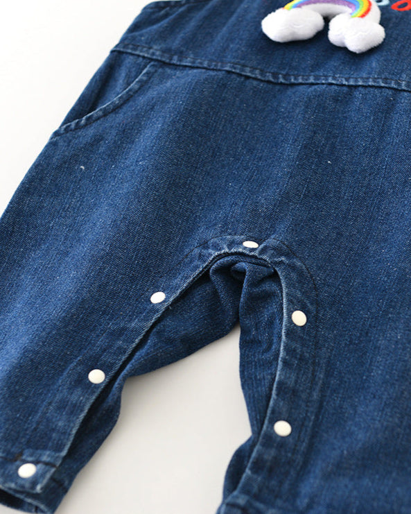 Rainbow Pattern Baby Denim Jumpsuits/Hoodie