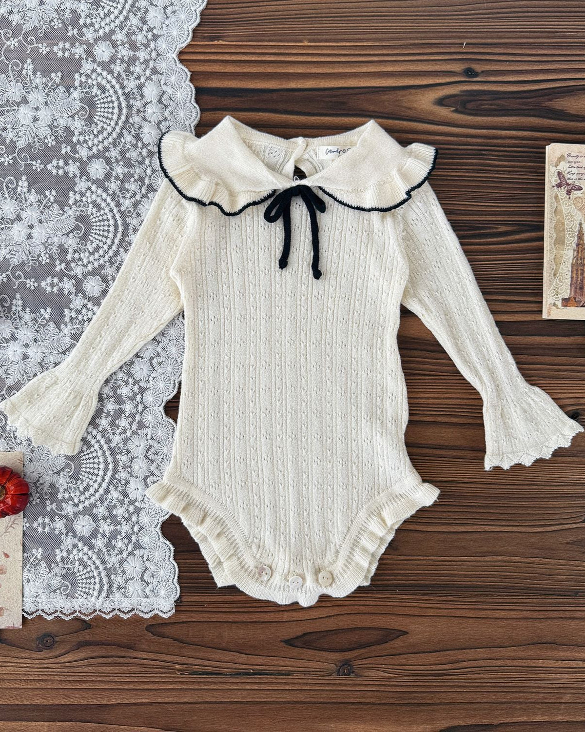 Sweet Ruffled Collar Solid Color Knitted Baby Romper
