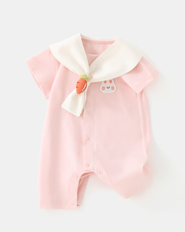 Rabbit Bear Scarf Short Sleeve Baby Jumpsuits