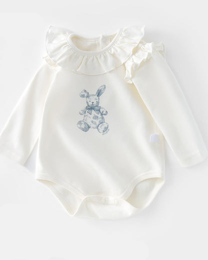 Rabbit Pattern Ruffled Collar Baby Romper