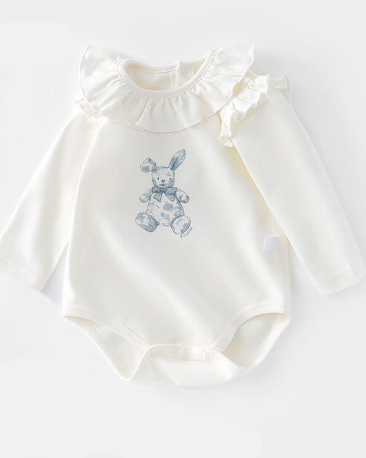 Rabbit Pattern Ruffled Collar Baby Romper