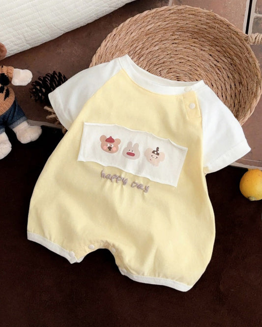 Animal Tag Decor Short Sleeve Baby Romper