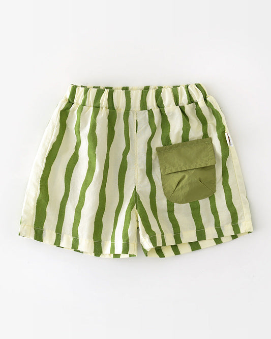 Casual Striped Pocket Design Baby Short Pants/Set