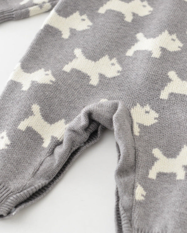 Puppy Pattern Knitted Buttoned Long Sleeve Baby Jumpsuits