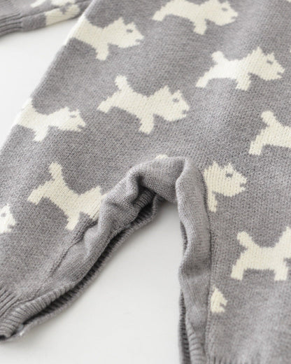 Puppy Pattern Knitted Buttoned Long Sleeve Baby Jumpsuits
