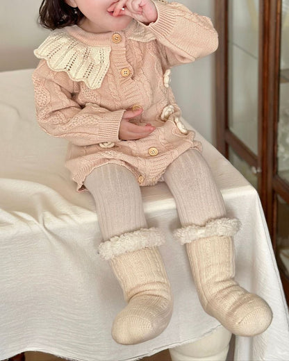 Lace Collar Flower Knitted Long Sleeve Baby Girl Romper