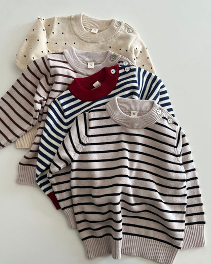 Casual Dot Striped Pattern Knitted Baby Sweater