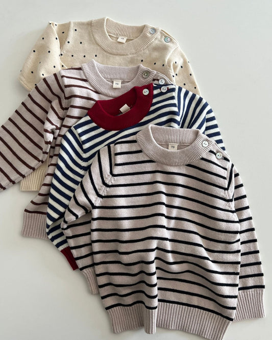 Casual Dot Striped Pattern Knitted Baby Sweater