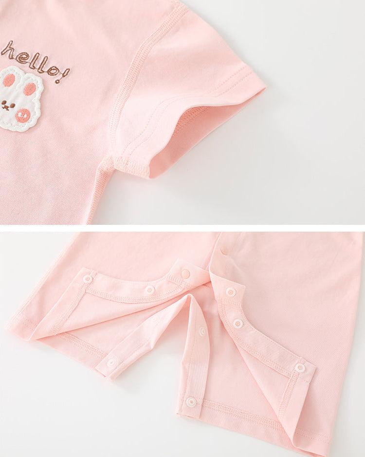 Rabbit Bear Scarf Short Sleeve Baby Jumpsuits