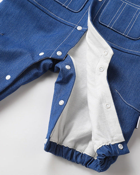 False Two Pieces Denim Long Sleeve Baby Jumpsuits
