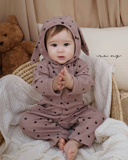 Cotton Polka Dot Ear Hooded Baby Jumpsuits
