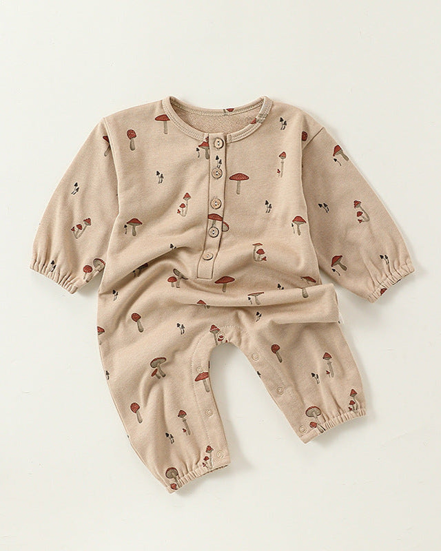 Fruit Printed Soft Cotton Long Sleeve Baby Jumpsuits
