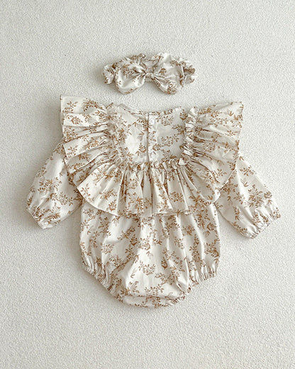 Ruffled Collar Floral Girl Dress/Baby Romper